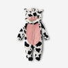 Twinkles baby polar fleece cow jumpsuit with a hooded face and soft pink belly lining
